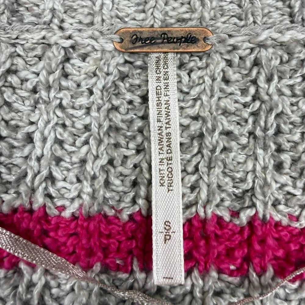 Free‎ People Striped Slouchy Knit Sweater Oversized Cotton Boho Y2K Gray Pink S